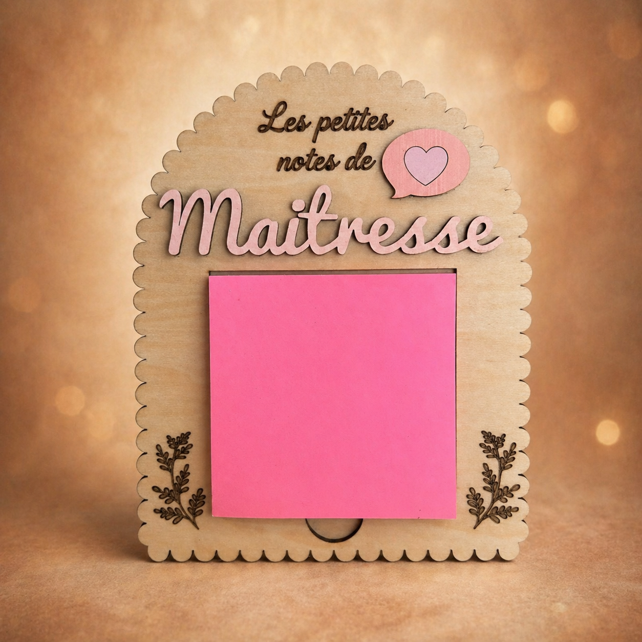 Porte bloc-notes “Maîtresse” en bois personnalisé – 12 x 15 cm | Cadeau fin d’année scolaire
