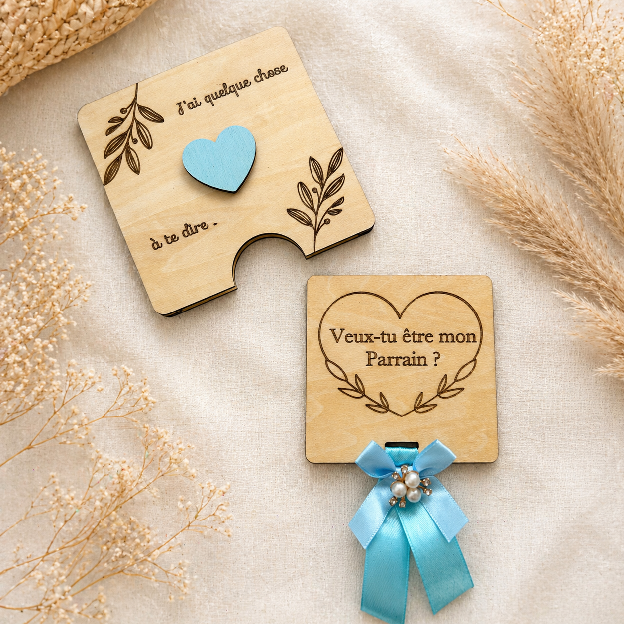 Demande de parrain en bois – Cadeau original et souvenir unique (11x11 cm)