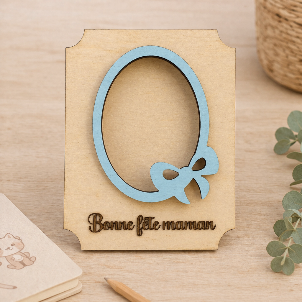 Magnet Photo Personnalisé Bonne Fête Maman en Bois – Cadeau Fête des Mères | 10x8 cm