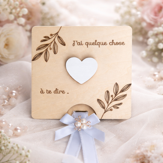 Carte annonce grossesse en bois personnalisée  – Révélation originale avec cœur et échographie