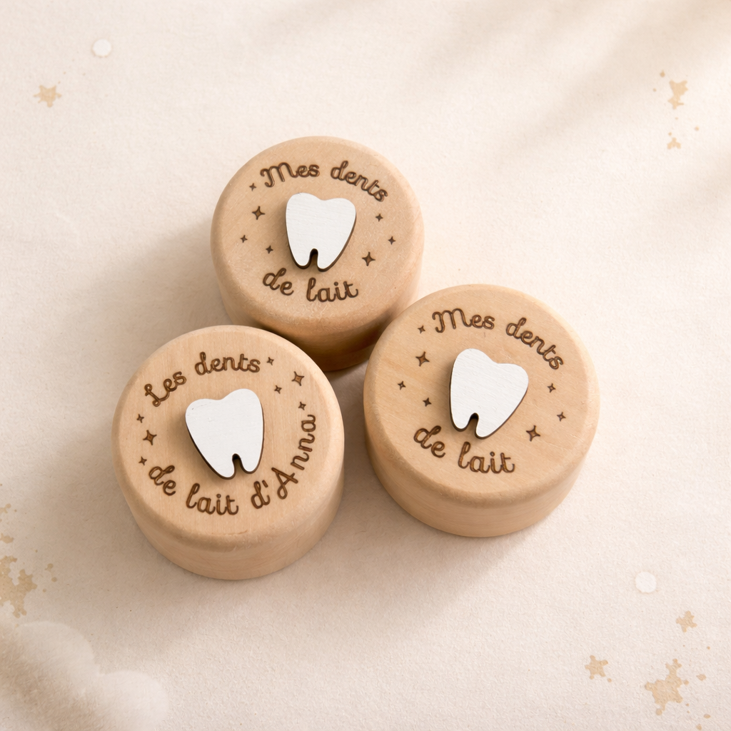 Boîte à dents de lait personnalisée en bois – Souvenir bébé naturel et intemporel