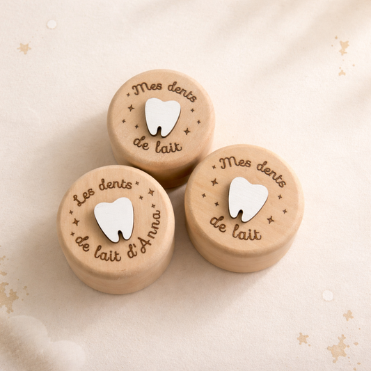Boîte à dents de lait personnalisée en bois – Souvenir bébé naturel et intemporel