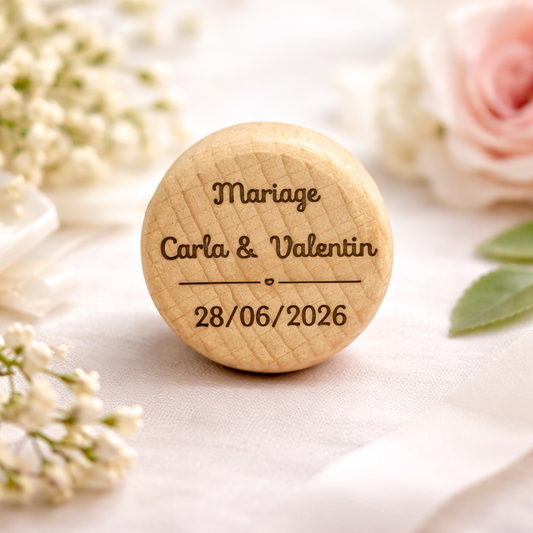 Bouchon de bouteille personnalisé gravé – Cadeau mariage original – Prénom & date – Cadeau invités / témoin / souvenir mariage