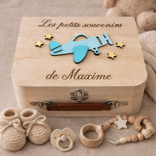 Boîte Souvenirs Bébé Personnalisée – Coffret Naissance en Bois | Les Petits Souvenirs - Avion