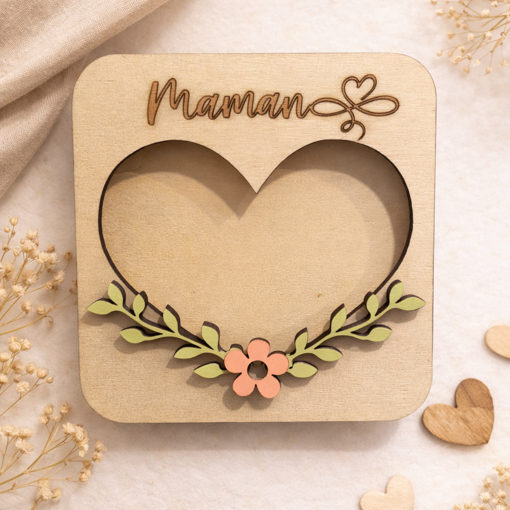 Magnet Fête des Mères Personnalisé 10 cm – Cadre Photo Cœur "Maman"