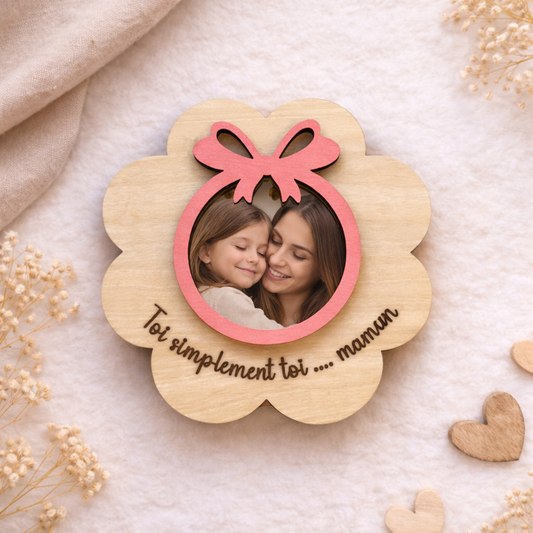 Magnet Photo Personnalisé en Bois – Cadeau Fête des Mamans | 9x9 cm | Souvenir Photo