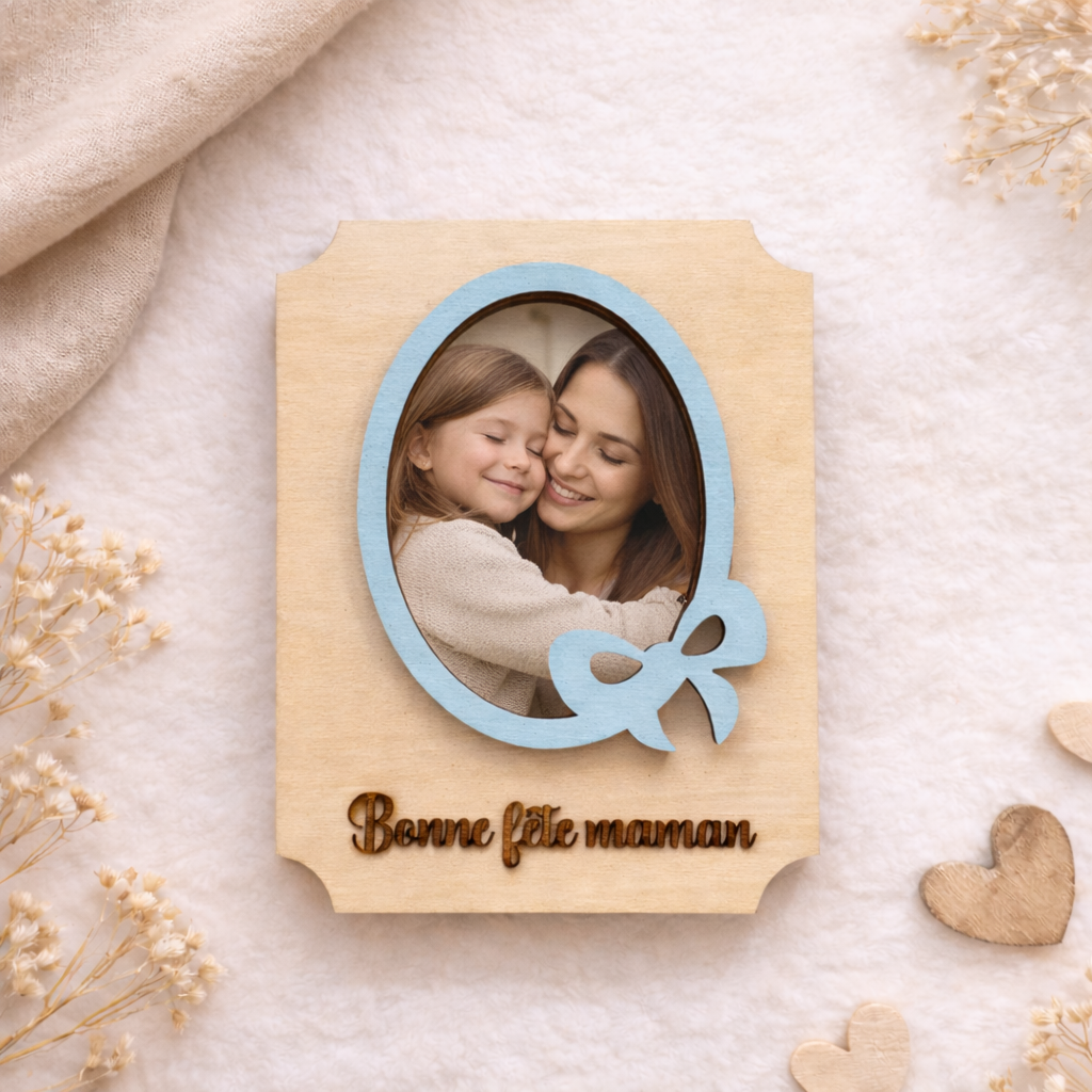 Magnet Photo Personnalisé Bonne Fête Maman en Bois – Cadeau Fête des Mères | 10x8 cm