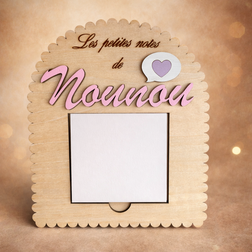 Bloc-notes personnalisé "Les petites notes de Nounou" – Cadeau nounou original en bois gravé