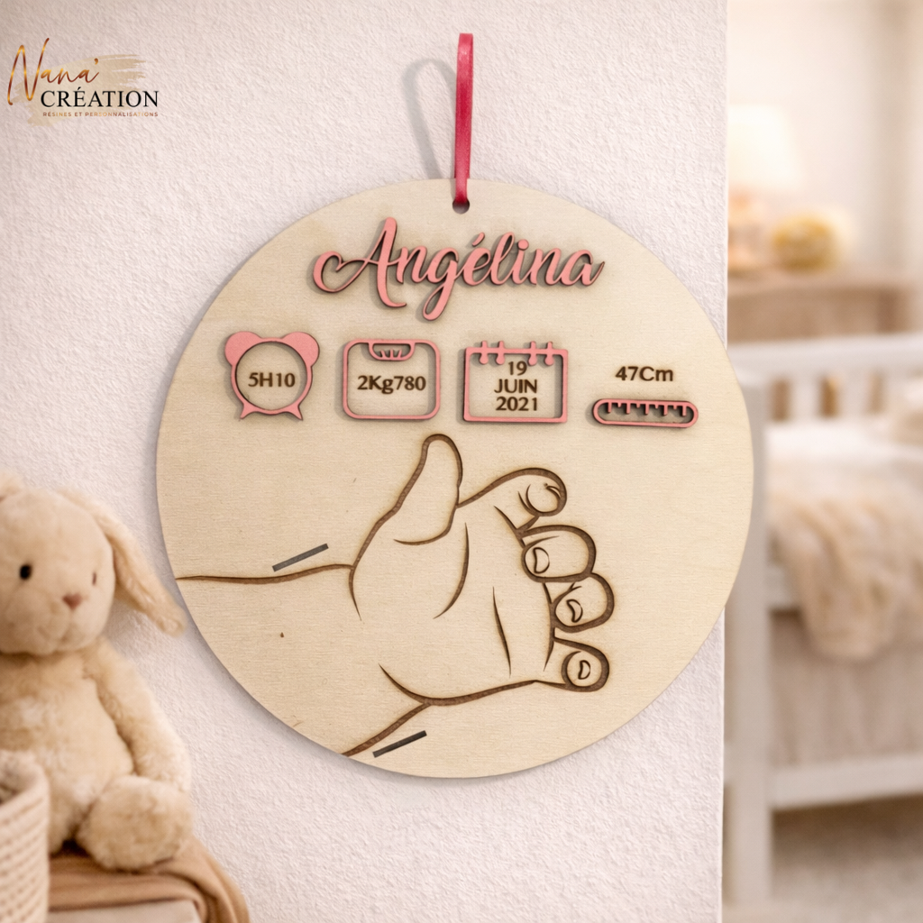 Support Bracelet de Naissance Personnalisé – Souvenir Bébé en Bois