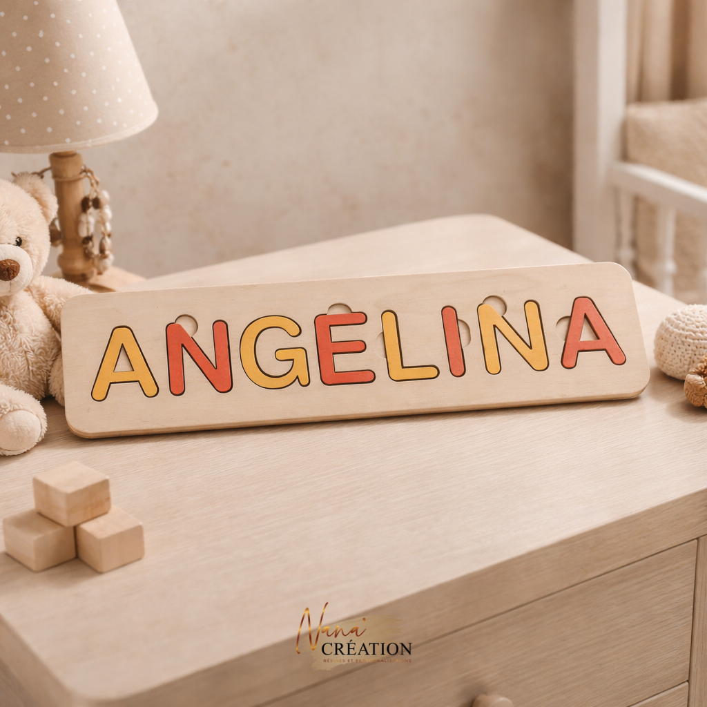 Puzzle Prénom en Bois Personnalisé – Lettres Colorées | Jeu Éducatif Enfant